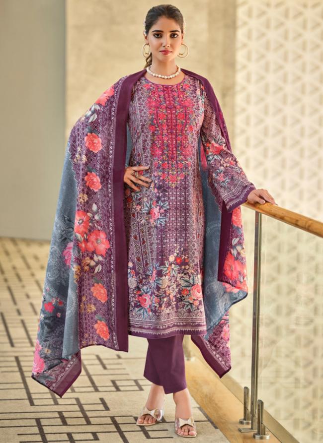 Pure Karachi Lawn Lilac Festival Wear Printed Pakistani Suit